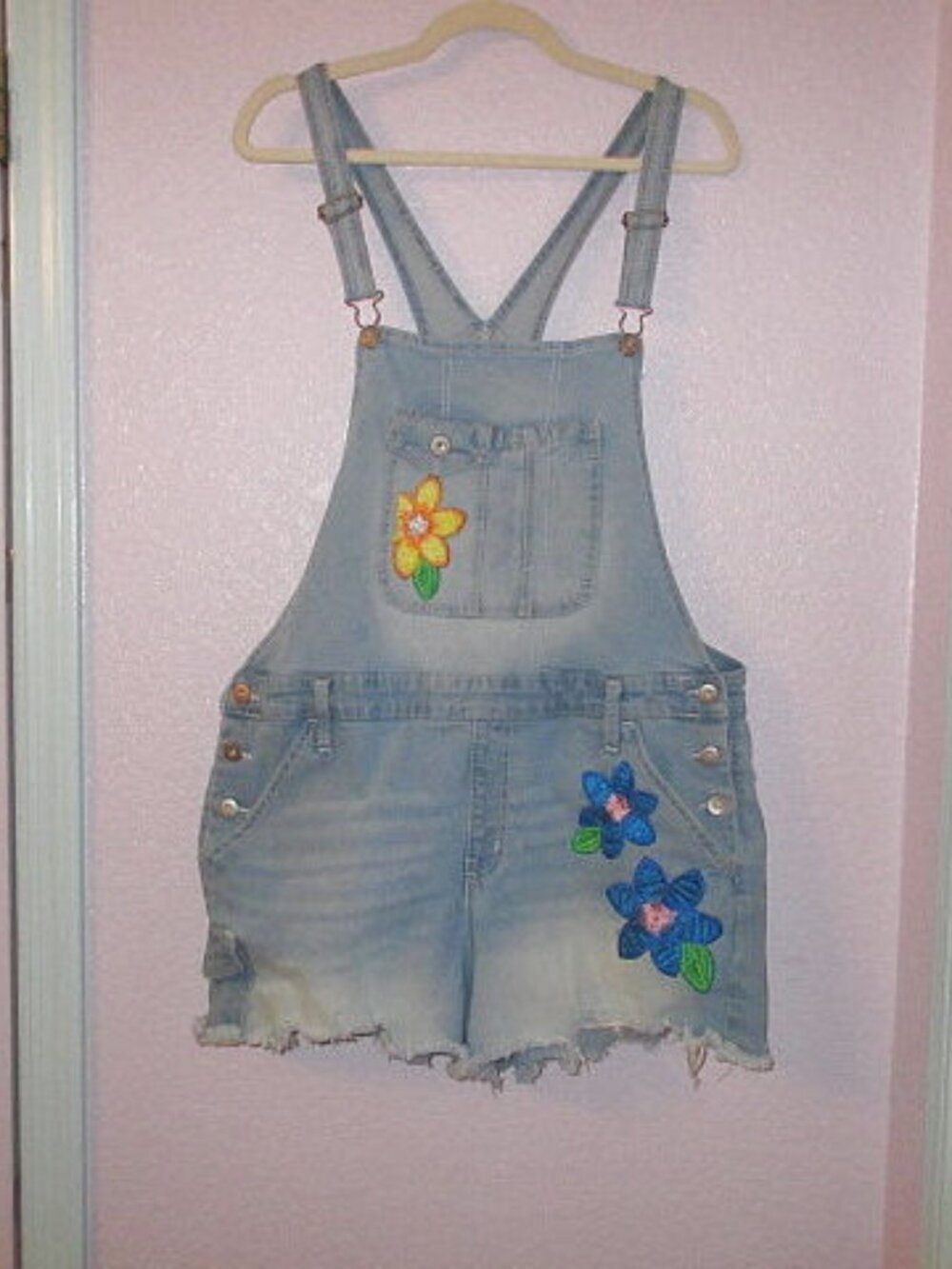 NoBo Denim Overalls Size XXL 2X Shortalls Embroidered Hippie Flower Child Boho 2